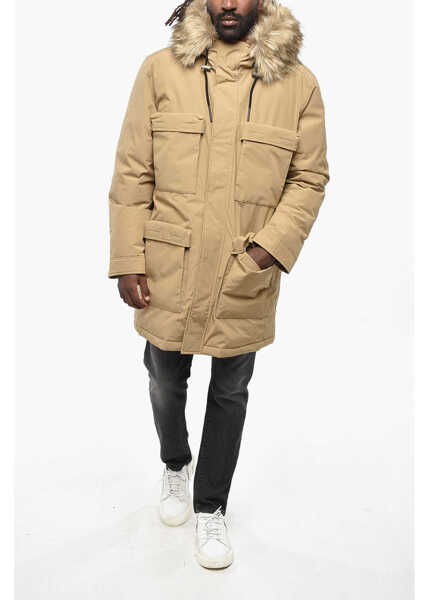 Geci Parka Diesel Padded Milow Parka Jacket With Eco-Fur Detail Beige Barbati (BM 19205117) 4