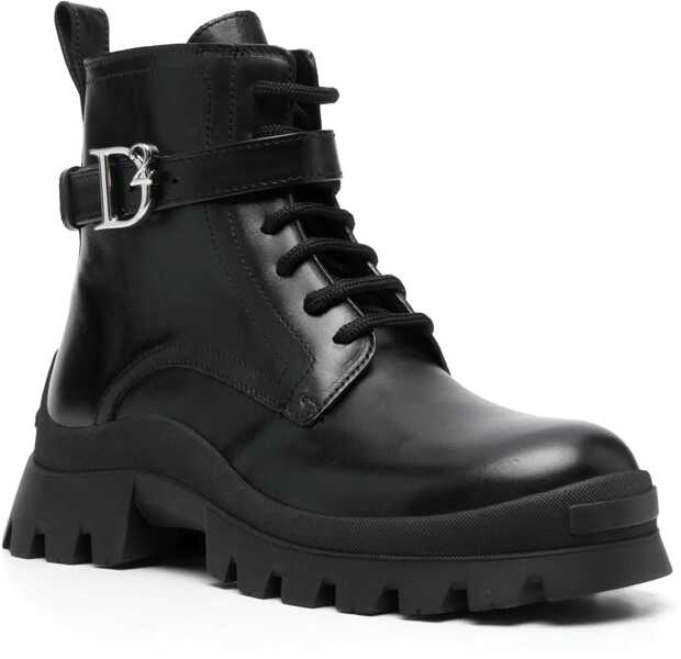 Botine DSQUARED2 Leather D2 Statement Combat Booties With Logoed Strap Black Femei (BM 19205120) 2