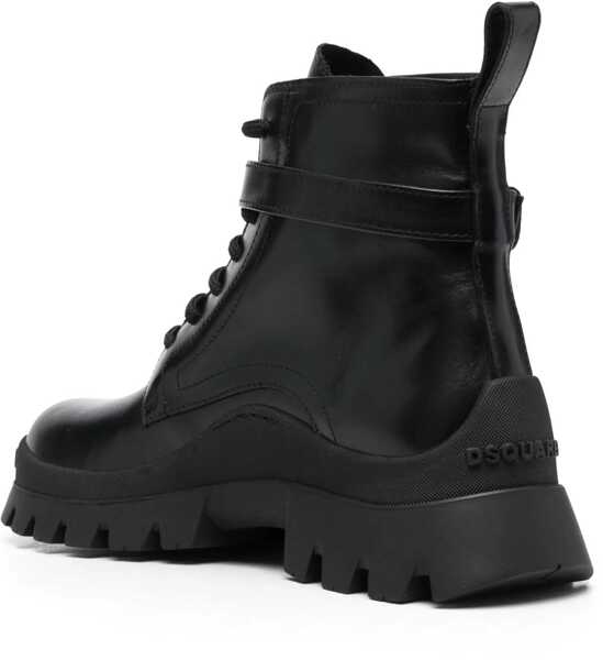 Botine DSQUARED2 Leather D2 Statement Combat Booties With Logoed Strap Black Femei (BM 19205120) 3