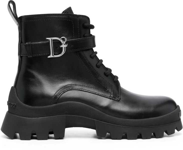 Botine DSQUARED2 Leather D2 Statement Combat Booties With Logoed Strap Black Femei (BM 19205120) 1