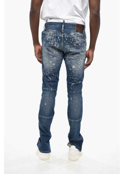 Blugi drepti DSQUARED2 Distressed Effect Honda Cool Guy Biker Jeans With Ankle Slit Blue Barbati (BM 19205126) 2