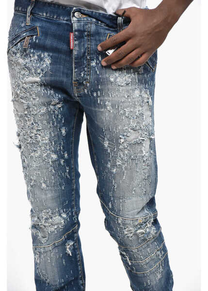 Blugi drepti DSQUARED2 Distressed Effect Honda Cool Guy Biker Jeans With Ankle Slit Blue Barbati (BM 19205126) 3