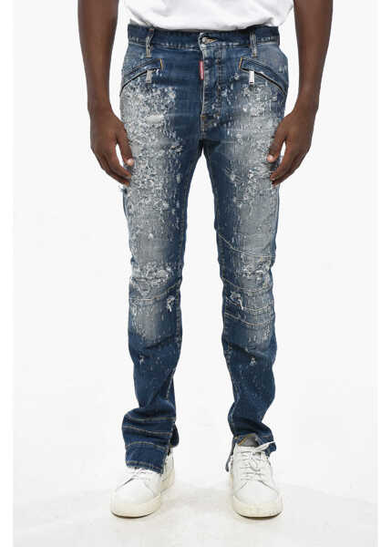 Blugi drepti DSQUARED2 Distressed Effect Honda Cool Guy Biker Jeans With Ankle Slit Blue Barbati (BM 19205126) 1