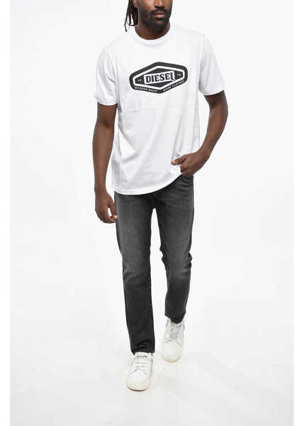 Tricouri Diesel Solid Color T-Just 250116 Off Crew-Neck T-Shirt With Printed White Barbati (BM 19205156) 4