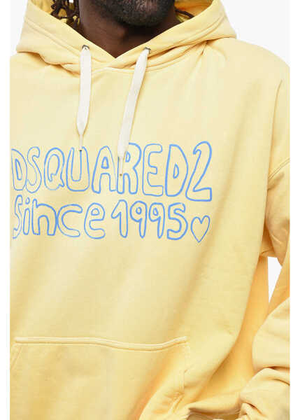 Bluze de trening DSQUARED2 Brushed Cotton Muscle Fit Hoodie With Printed Logo Yellow Barbati (BM 19205159) 3