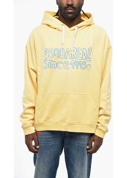 Bluze de trening DSQUARED2 Brushed Cotton Muscle Fit Hoodie With Printed Logo Yellow Barbati (BM 19205159) 1
