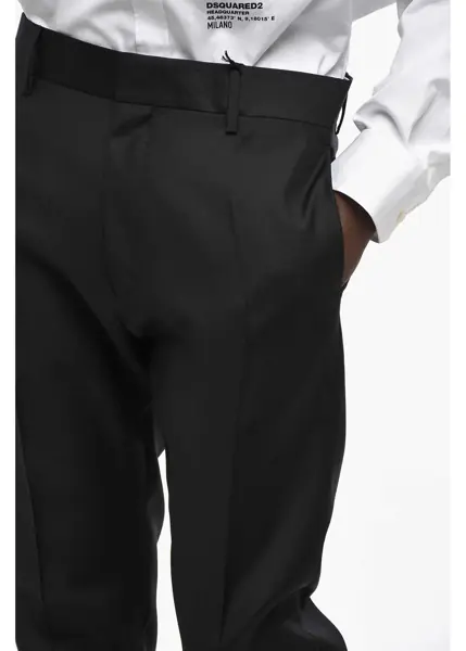 Pantaloni eleganti DSQUARED2 Virgin Wool And Silk Cigarette Fit Pants Black Barbati (BM 19207685) 3