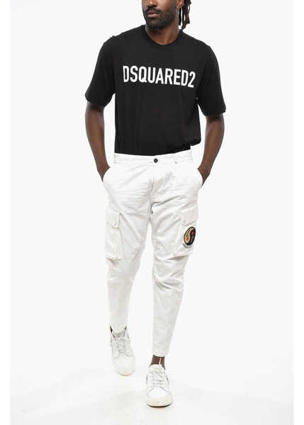 Pantaloni casual DSQUARED2 Solid Color Sexy Cargo Fit Pants With Contrasting Patch White Barbati (BM 19207694) 4