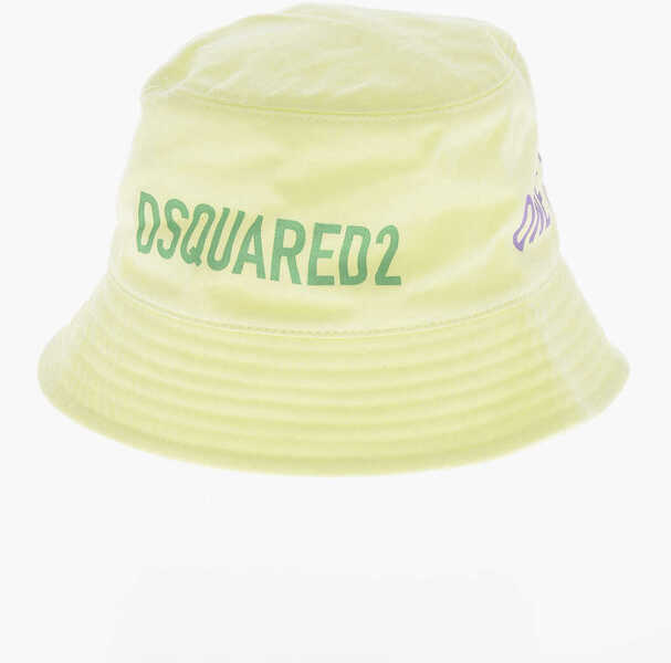 Caciuli DSQUARED2 Olop Cotton Bucket Hat With Printed Logo Yellow Barbati (BM 19207700) 1