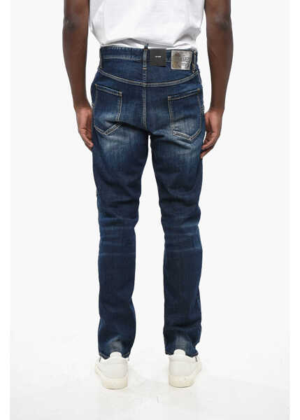 Blugi drepti DSQUARED2 Vintage Effect 642 Jeans With Decorative Stars And Metallic Blue Barbati (BM 19207712) 2