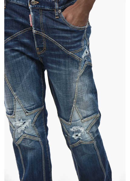 Blugi drepti DSQUARED2 Vintage Effect 642 Jeans With Decorative Stars And Metallic Blue Barbati (BM 19207712) 3