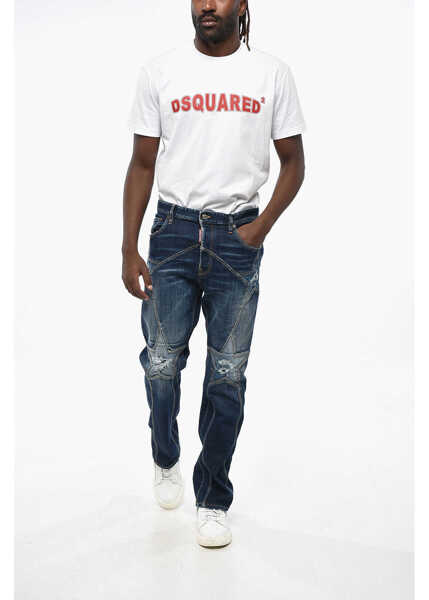 Blugi drepti DSQUARED2 Vintage Effect 642 Jeans With Decorative Stars And Metallic Blue Barbati (BM 19207712) 4