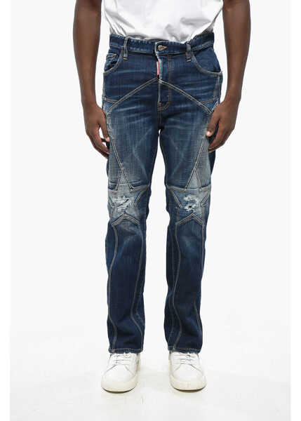 Blugi drepti DSQUARED2 Vintage Effect 642 Jeans With Decorative Stars And Metallic Blue Barbati (BM 19207712) 1