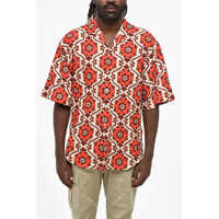 Camasi casual Floral Patterned Bowling Shirt With Wrinkled Effect Barbati