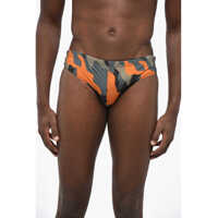 Slipi Camouflage Motif Swim Brief With Printed Logo Barbati