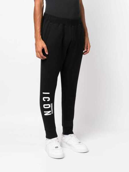 Pantaloni de trening DSQUARED2 Fleeced Cotton Icon Sweatpants With Cuffs Black Barbati (BM 19207760) 3