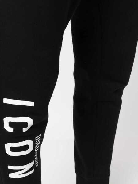 Pantaloni de trening DSQUARED2 Fleeced Cotton Icon Sweatpants With Cuffs Black Barbati (BM 19207760) 5