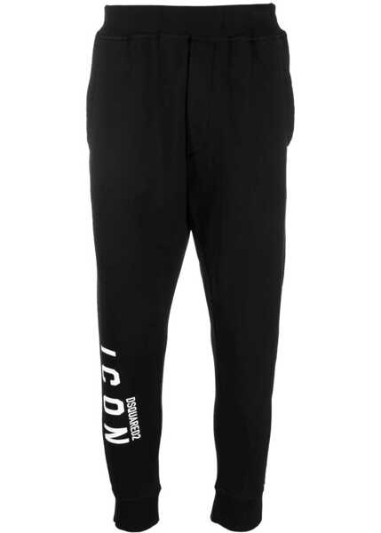 Pantaloni de trening DSQUARED2 Fleeced Cotton Icon Sweatpants With Cuffs Black Barbati (BM 19207760) 1