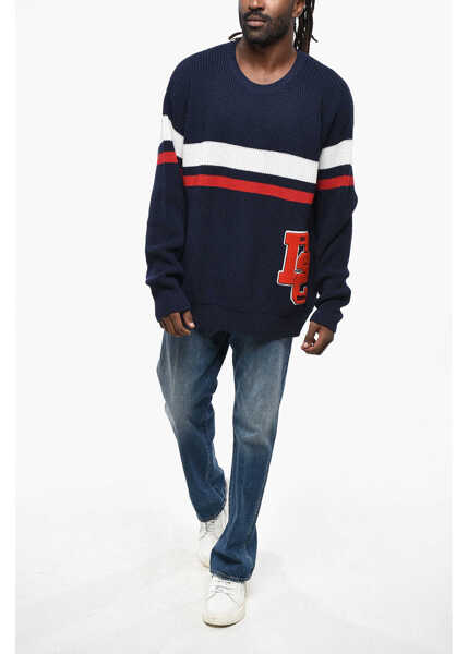 Pulovere DSQUARED2 Wool Crew-Neck Sweater With Logoed Patch Blue Barbati (BM 19207793) 4
