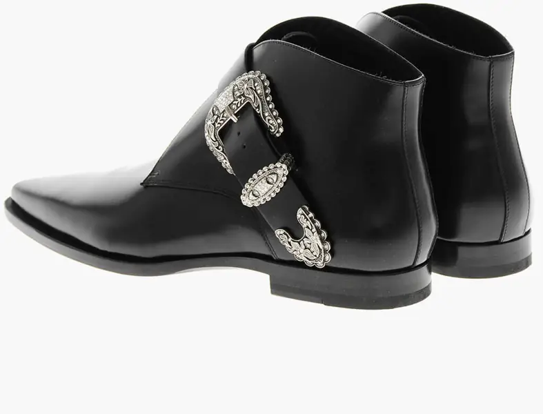 Ghete DSQUARED2 Leather Gothic Point Toe Booties With Buckle Black Barbati (BM 19207814) 2