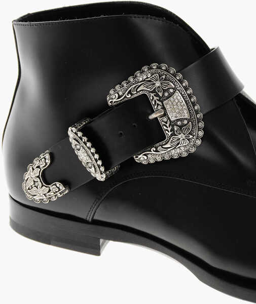 Ghete DSQUARED2 Leather Gothic Point Toe Booties With Buckle Black Barbati (BM 19207814) 4