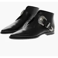 Ghete Leather Gothic Point Toe Booties With Buckle Barbati
