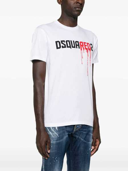 Tricouri DSQUARED2 Crew Neck Bloody Red T-Shirt With Embossed Print White Barbati (BM 19207874) 3