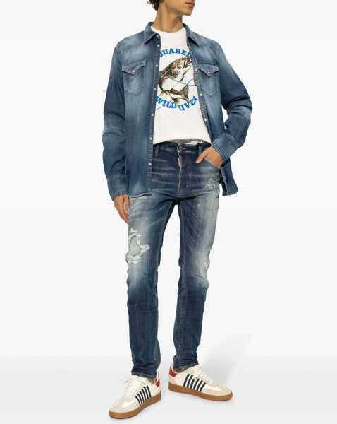 Blugi slim fit DSQUARED2 Distressed Effect Cool Guy Jeans With Visible Stitching 17Cm Blue Barbati (BM 19207895) 2
