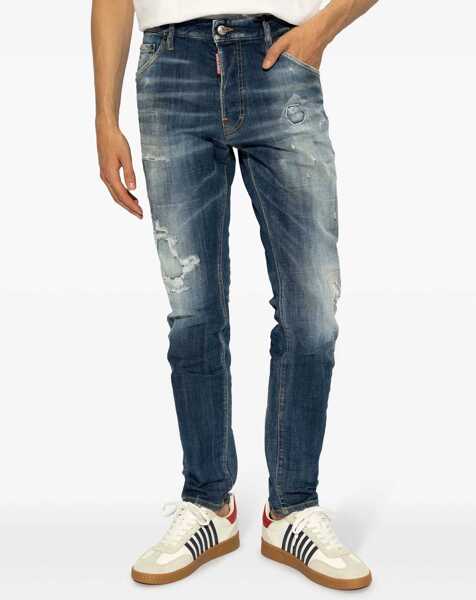 Blugi slim fit DSQUARED2 Distressed Effect Cool Guy Jeans With Visible Stitching 17Cm Blue Barbati (BM 19207895) 3