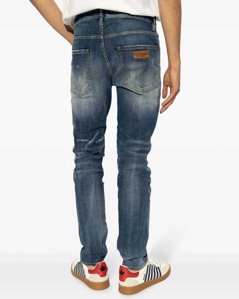 Blugi slim fit DSQUARED2 Distressed Effect Cool Guy Jeans With Visible Stitching 17Cm Blue Barbati (BM 19207895) 4
