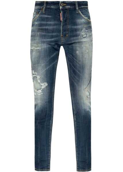Blugi slim fit DSQUARED2 Distressed Effect Cool Guy Jeans With Visible Stitching 17Cm Blue Barbati (BM 19207895) 1