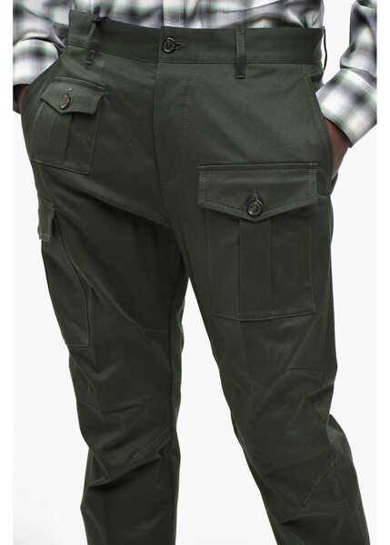 Pantaloni casual DSQUARED2 Stretch Cotton Cargo Pants With Silver-Tone Logo Green Barbati (BM 19207907) 3