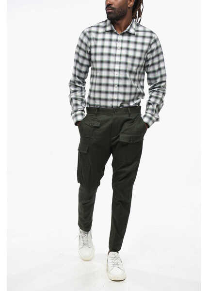 Pantaloni casual DSQUARED2 Stretch Cotton Cargo Pants With Silver-Tone Logo Green Barbati (BM 19207907) 4