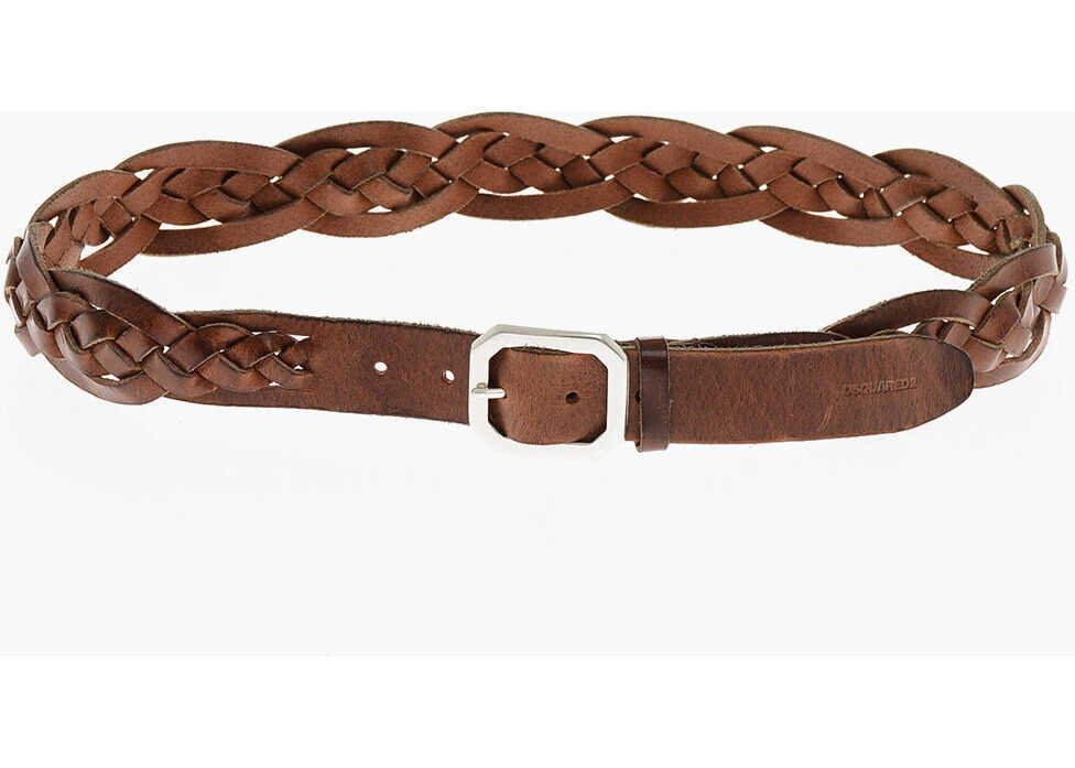 Curele DSQUARED2 Woven Leather Belt 50Mm Brown Barbati (BM 19207955) 3