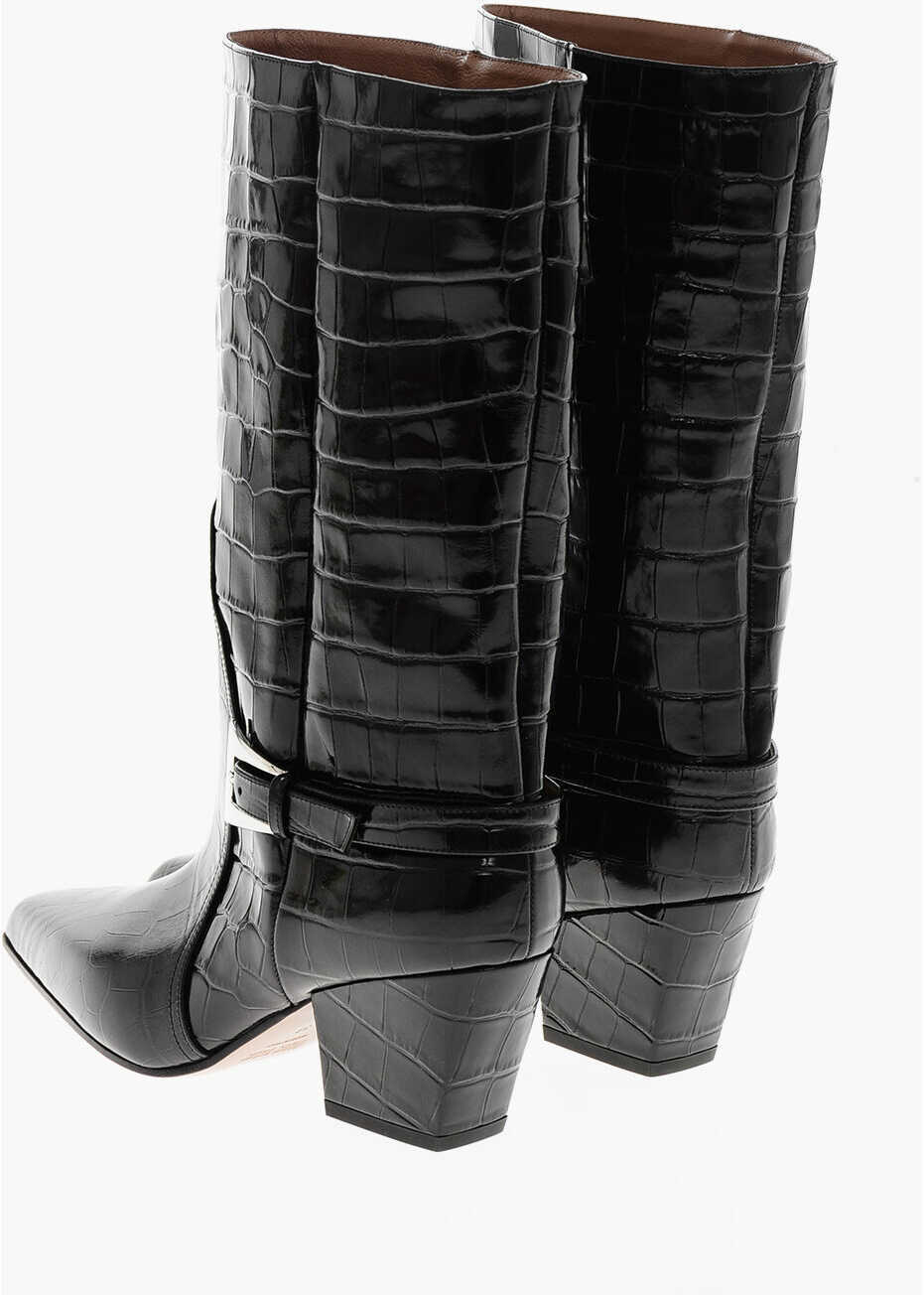 Botine Paris Texas Crocodile Effect Leather Jane Western Boots With Silver-Tone Black Femei (BM 19207958) 2