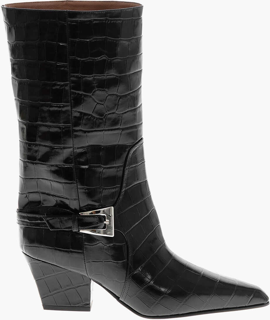 Botine Paris Texas Crocodile Effect Leather Jane Western Boots With Silver-Tone Black Femei (BM 19207958) 3