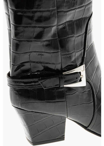 Botine Paris Texas Crocodile Effect Leather Jane Western Boots With Silver-Tone Black Femei (BM 19207958) 4