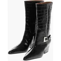 Botine Crocodile Effect Leather Jane Western Boots With Silver-Tone Femei