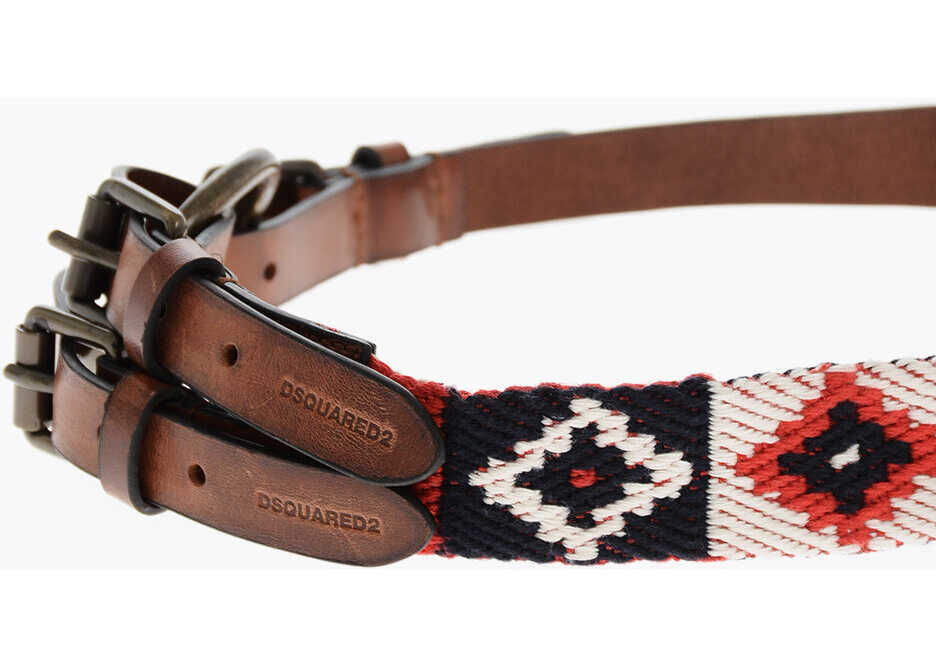 Curele DSQUARED2 Leather Double Belt With Knitted Detail 40Mm Multicolor Femei (BM 19207961) 3