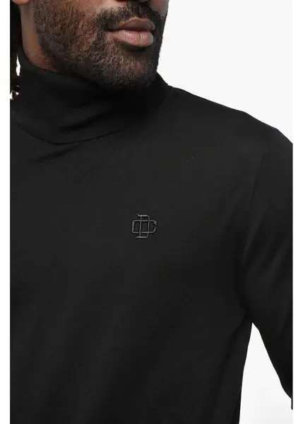 Pulovere DSQUARED2 Virgin Wool Turtleneck Sweater With Embossed Monogram Black Barbati (BM 19207982) 3