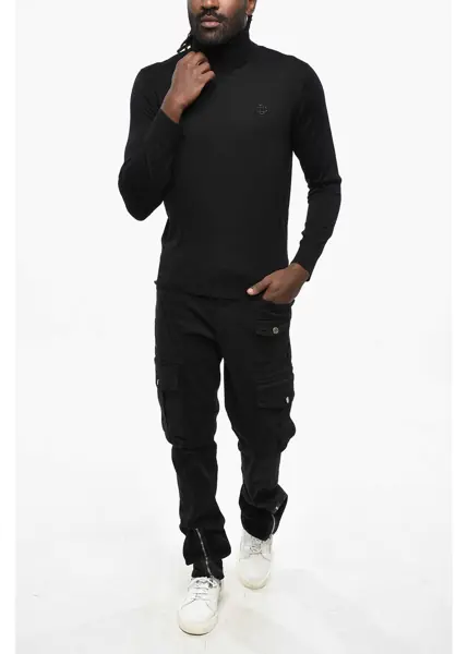 Pulovere DSQUARED2 Virgin Wool Turtleneck Sweater With Embossed Monogram Black Barbati (BM 19207982) 4