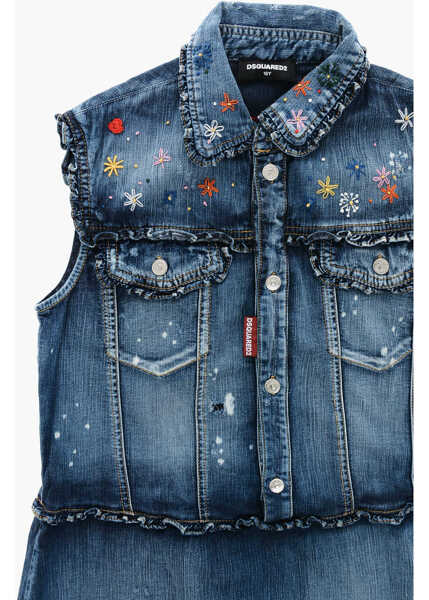 Rochii DSQUARED2 Embroidered Denim Sleeveless Shirt Dress Blue Fete (BM 19207991) 2