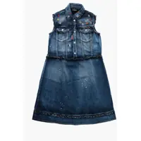 Rochii Embroidered Denim Sleeveless Shirt Dress Fete