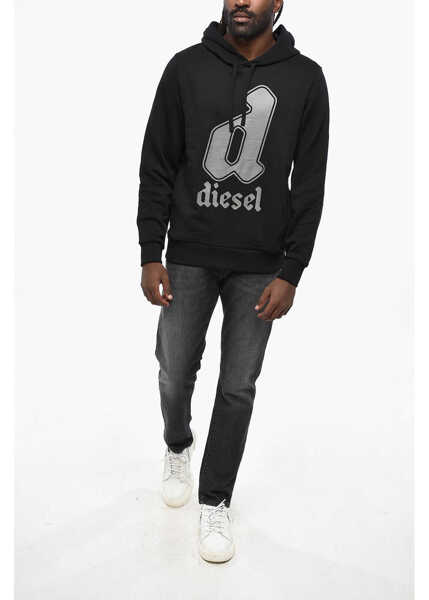 Bluze de trening Diesel Brushed Cotton Ginnout Hoodie With Printed Logo Black Barbati (BM 19209773) 4