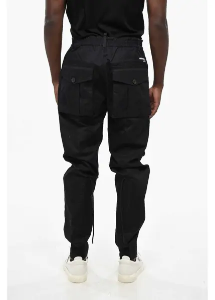 Pantaloni casual DSQUARED2 Solid Color Dan Army Pants With Elastic Waistband Black Barbati (BM 19209791) 2