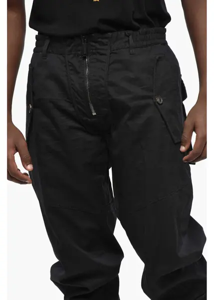 Pantaloni casual DSQUARED2 Solid Color Dan Army Pants With Elastic Waistband Black Barbati (BM 19209791) 3