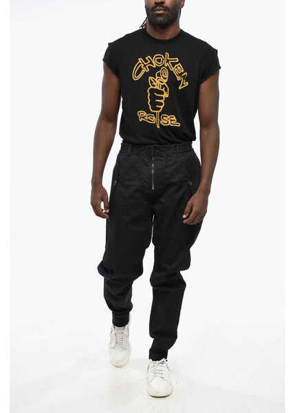 Pantaloni casual DSQUARED2 Solid Color Dan Army Pants With Elastic Waistband Black Barbati (BM 19209791) 4