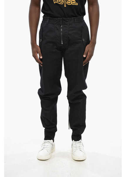 Pantaloni casual DSQUARED2 Solid Color Dan Army Pants With Elastic Waistband Black Barbati (BM 19209791) 1