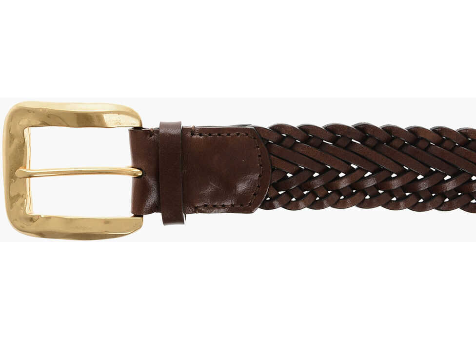 Curele DSQUARED2 Woven Leather Belt With Brass Buckle 40Mm Brown Femei (BM 19209809) 2
