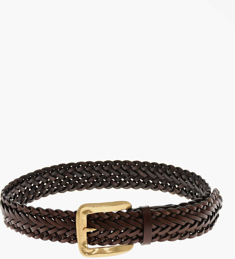 Curele DSQUARED2 Woven Leather Belt With Brass Buckle 40Mm Brown Femei (BM 19209809) 3